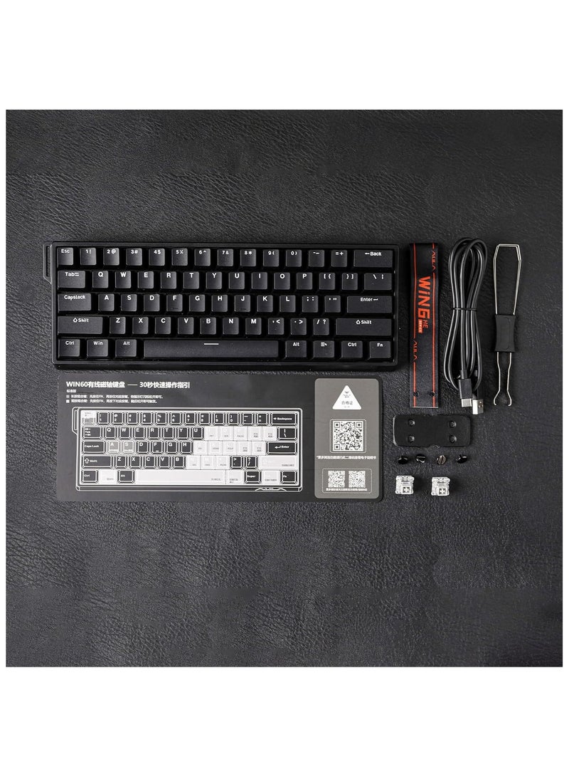 Aula WIN60 HE 60% Wired Magnetic Keyboard with Adjustable Actuation, 8000 Hz Polling Rate, Hall Effect Switches, Hot-Swap, for FPS Games (Black)