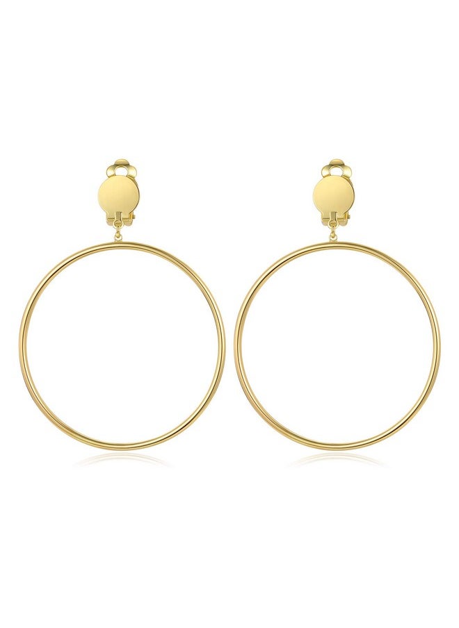 BIRSTONE Women Clip On 2 Inch Large Big Hoop Minimalist Earrings (Gold)  - Image 1