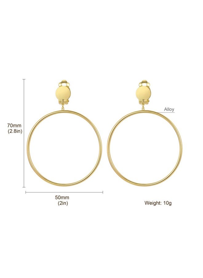 BIRSTONE Women Clip On 2 Inch Large Big Hoop Minimalist Earrings (Gold)  - Image 3