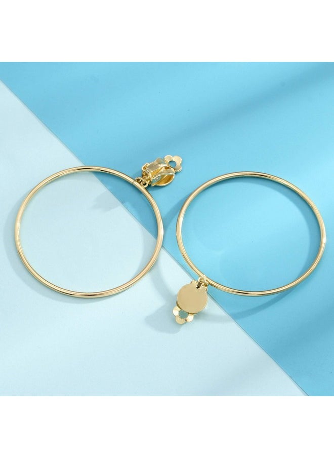 BIRSTONE Women Clip On 2 Inch Large Big Hoop Minimalist Earrings (Gold)  - Image 4