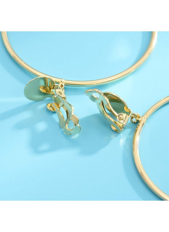 BIRSTONE Women Clip On 2 Inch Large Big Hoop Minimalist Earrings (Gold)  - Image 5