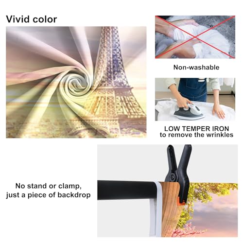 Baocicco 8x8ft Paris Panorama Effel Tower Garden Backdrop Vinyl Photography Background High Platform Sunset Glow Landscape Flower Bouquet Old Lantern - Image 2