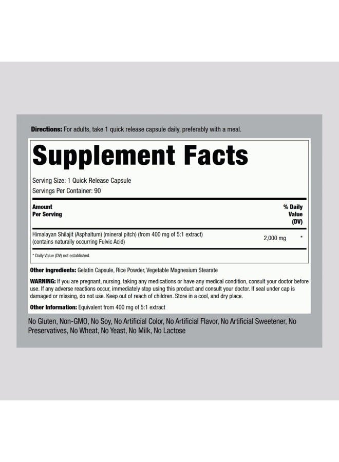 Piping Rock Shilajit Capsules | 2000mg | 90 Count | Himalayan Fulvic Acid | Non-GMO, Gluten Free Supplement - Image 2