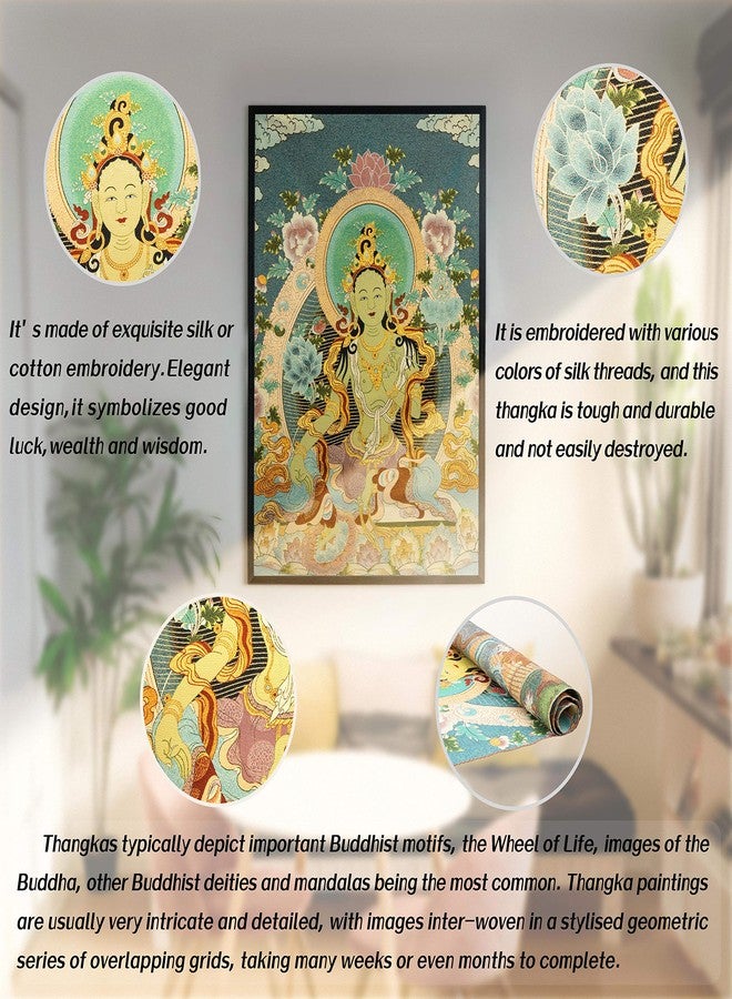 ZenBless Silk Embroidery Tibetan Thangka with Buddhism Green Tara Wall Hanging for Home Décor Tapestry Meditation - Image 4