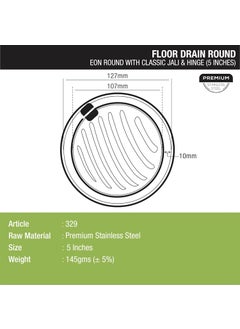 Lipka LIPKA Pack of 2 Eon Round with Classic Jali Floor Drain Premium Stainless Steel 5 x 5 Inches with Hinge  - Image 2