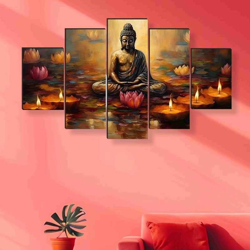 SAF Buddha Paintings for Wall Decoration - Set Of Five, 3d modern art Painting for Living Room Large Size with Frames for Home Decoration, Hotel, Office 76.2 cm x 45 cm SANFPNLS35446 - Image 4