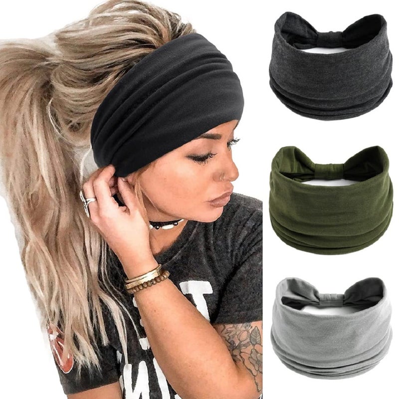 K-Elewon 3 Pack Women Wide Elastic Head Wrap Headband Sports yoga Hair Band (3 Pack(A27)) - Image 1
