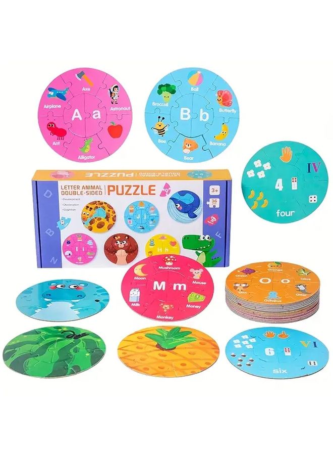 Double Sided Alphabet Animal Number Fruit Matching Puzzle Toy Learning Gift - Image 1