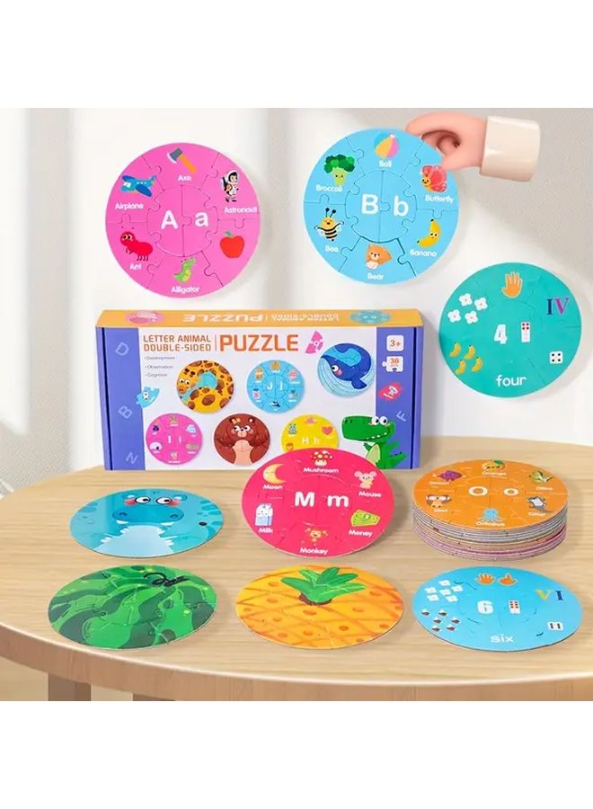 Double Sided Alphabet Animal Number Fruit Matching Puzzle Toy Learning Gift - Image 2