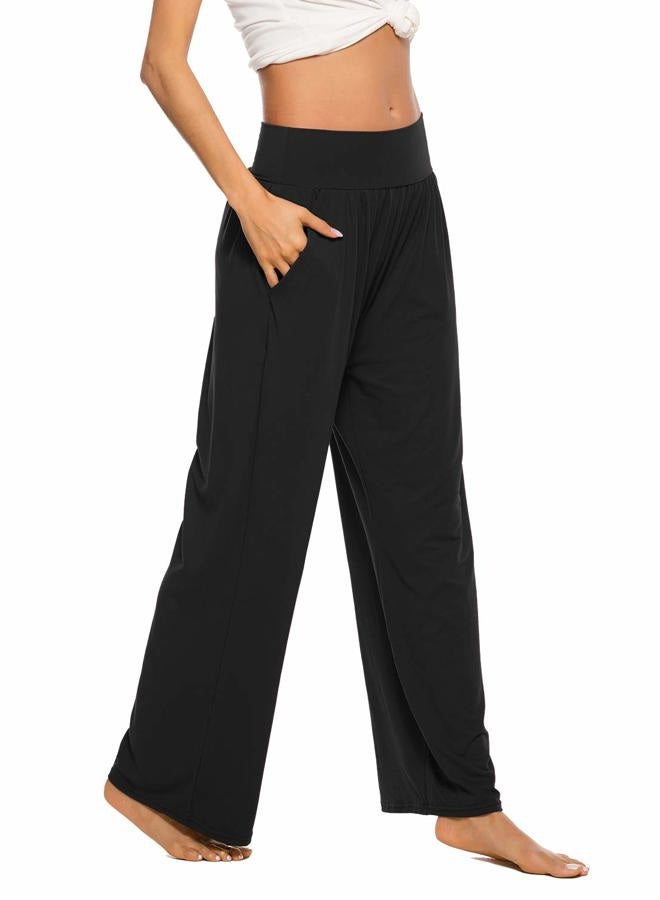 ZJCT Womens Yoga Pants with Pockets Sweatpants Comfy Loose Lounge Workout Pajama Jogger Pants Black L - Image 2