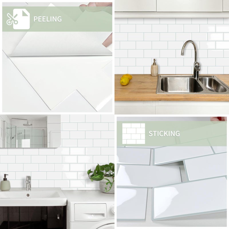 MOONFUN 10-Sheet Thick Peel and Stick Kitchen Backsplash Tiles,3D Subway Waterproof Self-Adhesive Wall Tile Stick on Backsplash for Kitchen and Bathroom(White Blue Grout, 12.6"Ã—10.6") - Image 5