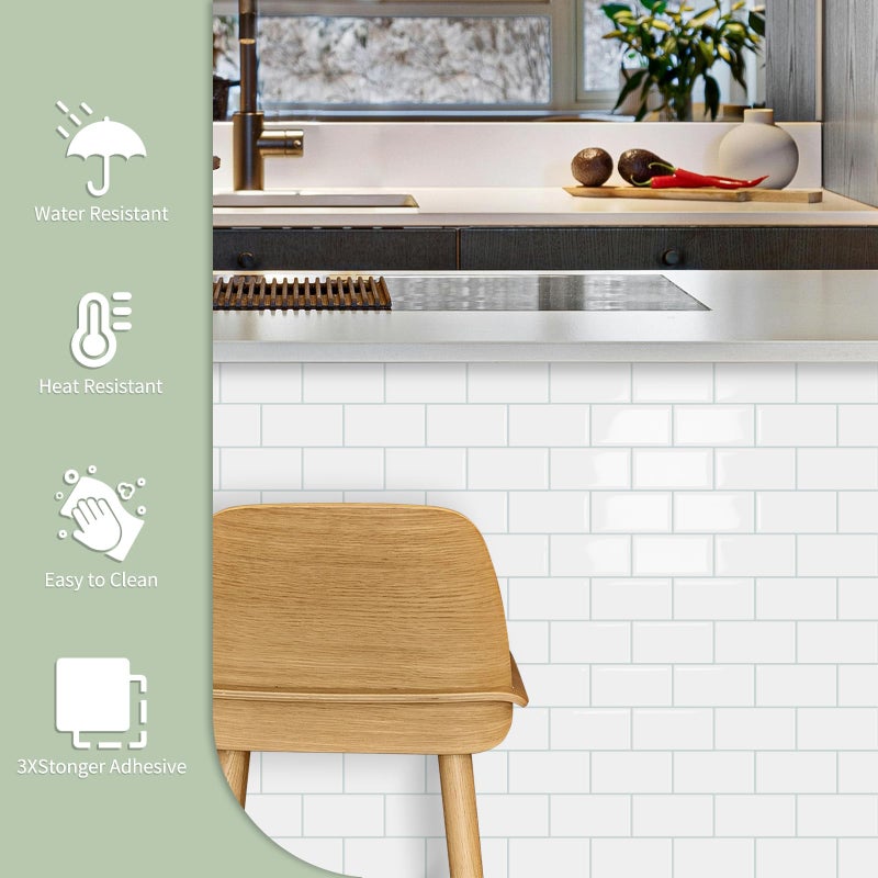 MOONFUN 10-Sheet Thick Peel and Stick Kitchen Backsplash Tiles,3D Subway Waterproof Self-Adhesive Wall Tile Stick on Backsplash for Kitchen and Bathroom(White Blue Grout, 12.6"Ã—10.6") - Image 2