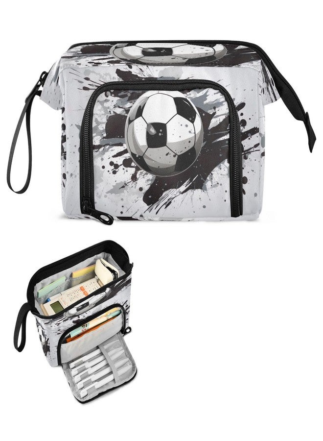 KOPIRIT Soccer Pencil Case Pouch Big Capacity Pencil Bag Box Organizer Pen Case with Handle Stationery Organizer for Kids Boys Girls Women College Office - Image 2