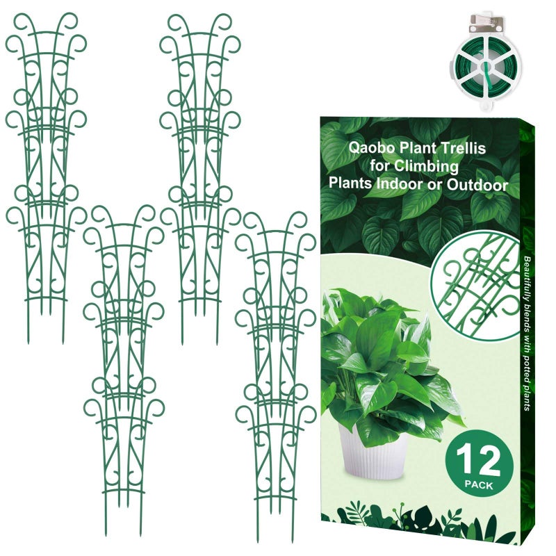 Qaobo Plant Trellis for Potted Plants 12 Pack Stackable Indoor Outdoor Climbing Houseplant Support with Garden Wire for Pothos Hoya Ivy Flower - Image 1