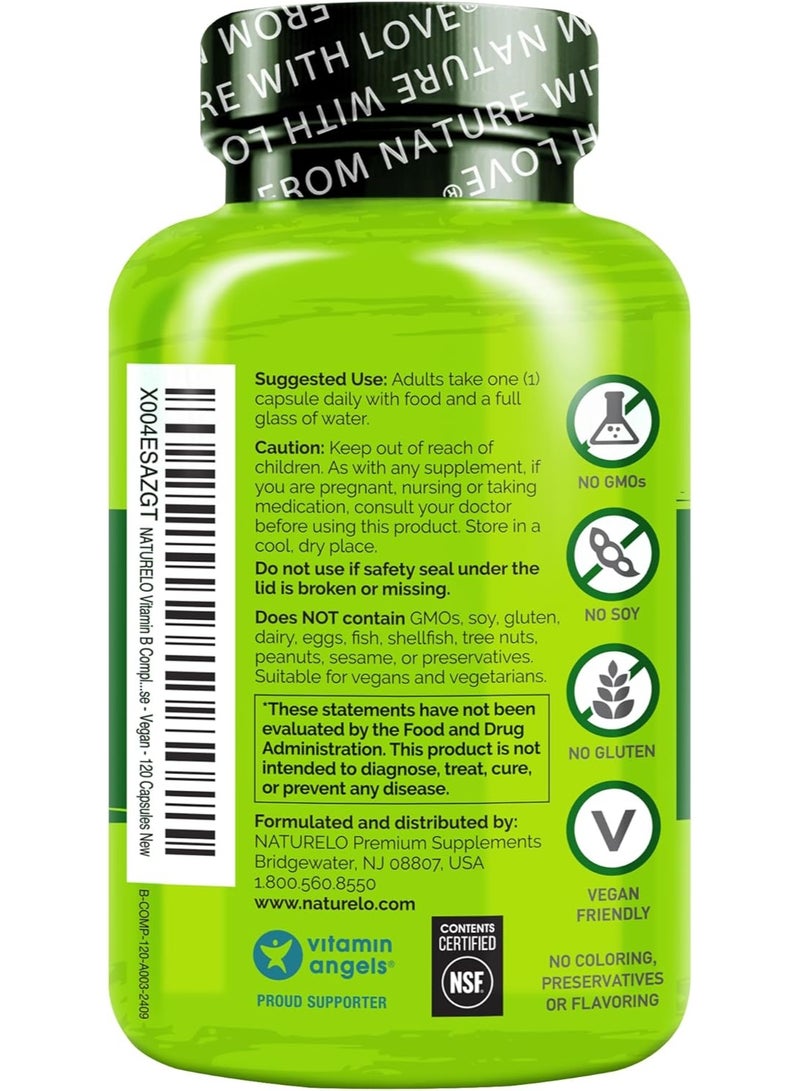 ناتوريلو فيتامين ب المركب يدعم الطاقة والاستجابة الصحية للتوتر، نباتي، 120 كبسولة، تكفي لمدة 4 أشهر - Image 3