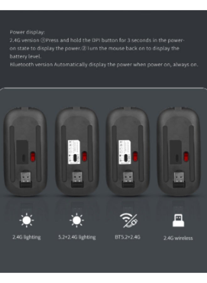 ماوس بلوتوث لاسلكي ، بلوتوث + 2.4GHz USB لاسلكي ، ماوس بلوتوث لاسلكي صامت قابل لإعادة الشحن من النوع C لأجهزة الكمبيوتر الشخصية ، أجهزة الكمبيوتر المحمولة ، الأجهزة اللوحية ، الهواتف الخلوية ، 3 DPI قابلة للتعديل مسبقاً مع أضواء RGB - Image 4