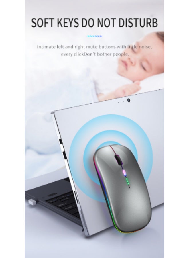 ماوس بلوتوث لاسلكي ، بلوتوث + 2.4GHz USB لاسلكي ، ماوس بلوتوث لاسلكي صامت قابل لإعادة الشحن من النوع C لأجهزة الكمبيوتر الشخصية ، أجهزة الكمبيوتر المحمولة ، الأجهزة اللوحية ، الهواتف الخلوية ، 3 DPI قابلة للتعديل مسبقاً مع أضواء RGB - Image 3