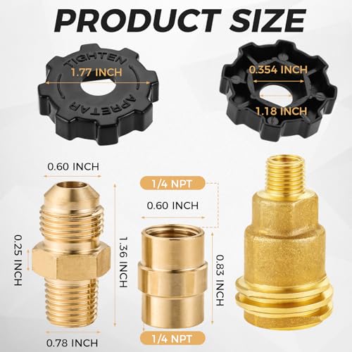 ETERMETA QCC1 Nut Propane Gas Fitting Hose Adapter with 1/4" Male Pipe Thread, 1/4 In. x 1/4 In. Npt Female Coupler, 3/8" Flare x 1/4" Male Pipe, 3 Pack QCC1 Nut Propane Tank Cylinder Adapter with Wrench - Image 2