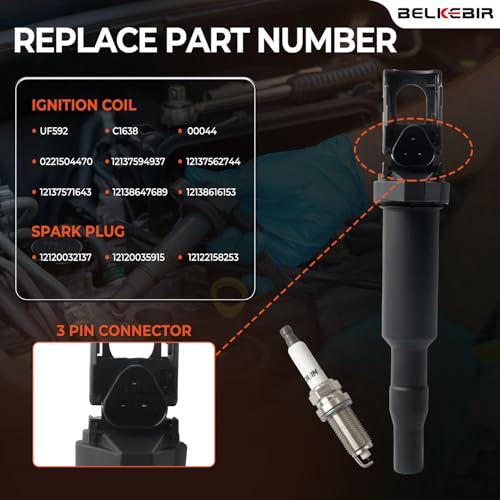 BELKEBIR Set of 6 Ignition Coil Packs & Iridium Platinum Spark Plugs Compatible with 3.0L 2006-2013 BMW 128i 325xi 328i 330i 525xi 528i 530i X3 X5 Z4 Replace UF592, C1638, 0221504470, 12137594937, 12137562744 - Image 3