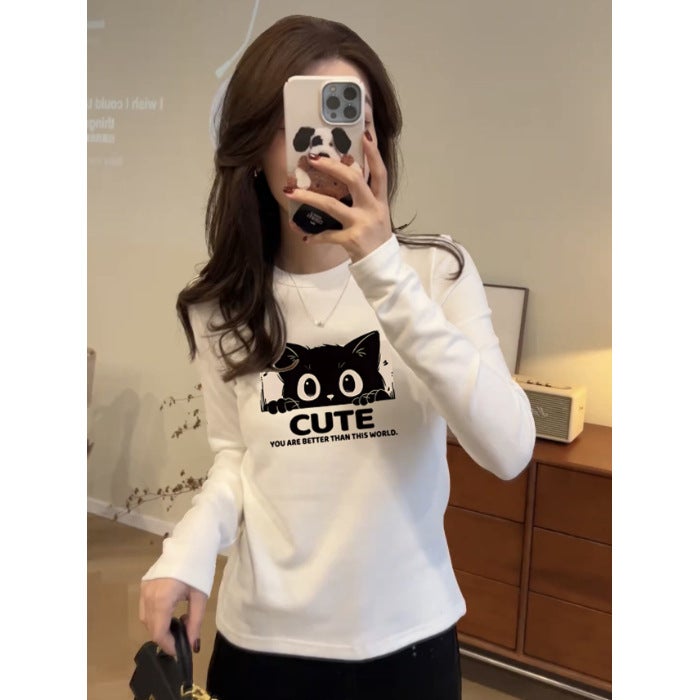 280G Threaded Velvet Fabric, 2025 New Korean Style Long-Sleeved T-Shirt For Women With A Sense Of Design - Image 1