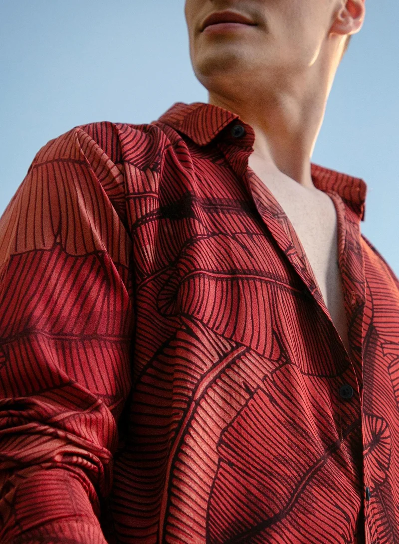 Campus Sutra Men's Burnt Sienna Foliage-Outline Shirt