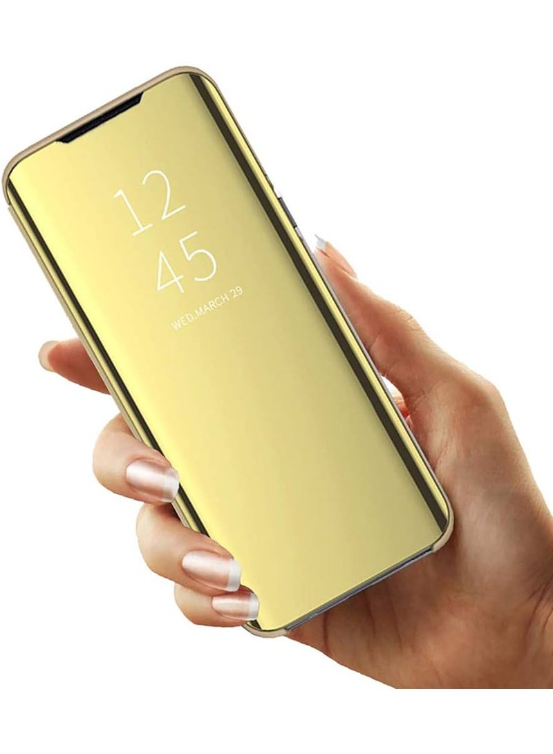 For Samsung Galaxy A12 Clear View Flip Case , Without Sensor , Stand Watching Position , Mirror Full Protection Cover Compatible With Samsung Galaxy A12 (6.5') (Gold) - Image 4
