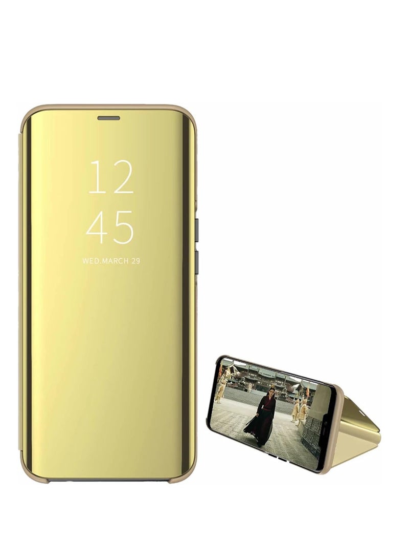 For Samsung Galaxy A12 Clear View Flip Case , Without Sensor , Stand Watching Position , Mirror Full Protection Cover Compatible With Samsung Galaxy A12 (6.5') (Gold) - Image 1