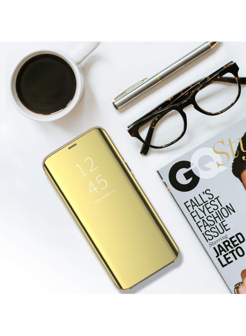 For Samsung Galaxy A12 Clear View Flip Case , Without Sensor , Stand Watching Position , Mirror Full Protection Cover Compatible With Samsung Galaxy A12 (6.5') (Gold) - Image 5