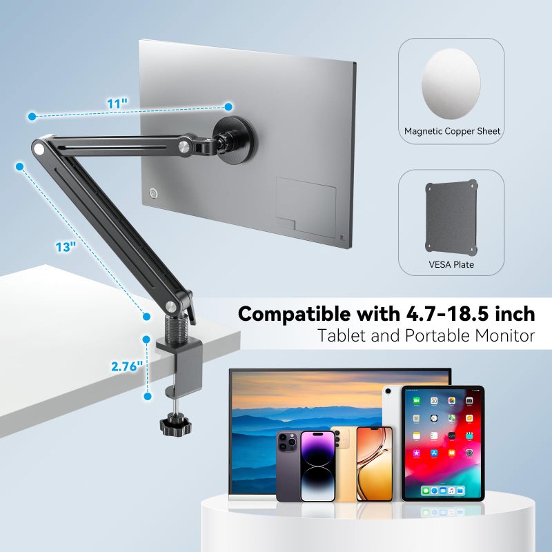 Jakeko Strong Magnetic Portable Monitor Desk Clamp - 75mm VESA Mount 4.7" 12.9" 15.6" 16" 17.3" 18.5 inch 360Â° Rotate Base Tablet Holder Arm JK07B1 - Image 2