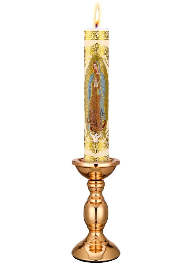 Threlaco Cirios Pascual Catolico Paschal Candle with Holder Catholic First Communion Baptism Gift Virgen De Guadalupe Cross Prayer Candle Decoration for Catholic First Communion Church Supplies(Guadalupe) - Image 1