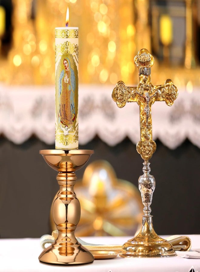 Threlaco Cirios Pascual Catolico Paschal Candle with Holder Catholic First Communion Baptism Gift Virgen De Guadalupe Cross Prayer Candle Decoration for Catholic First Communion Church Supplies(Guadalupe) - Image 2