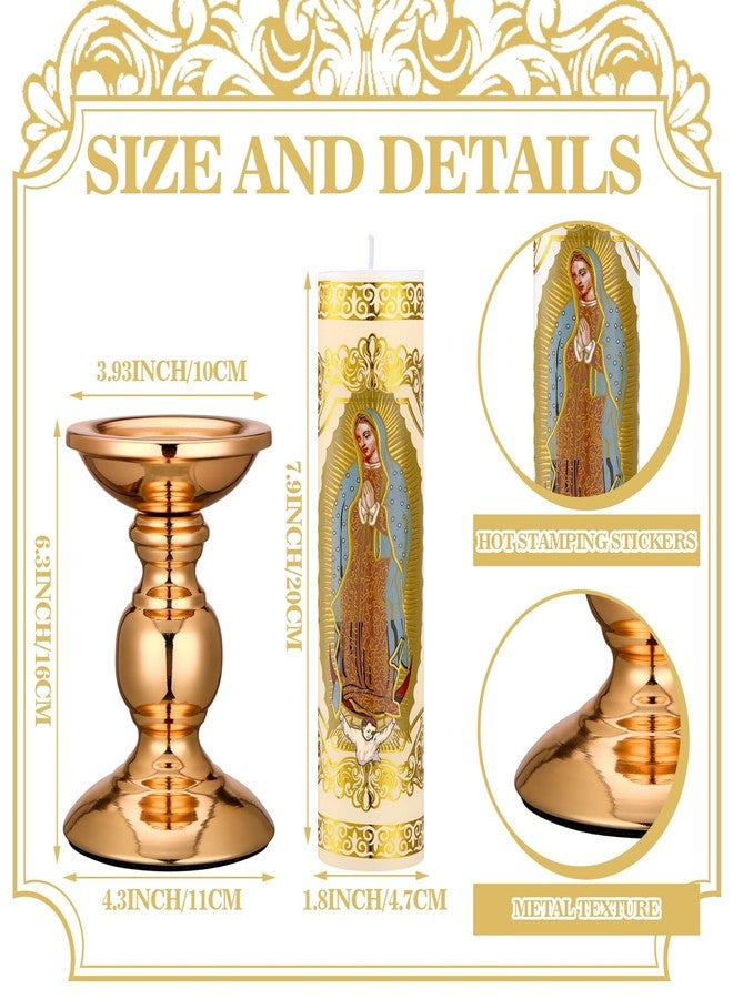 Threlaco Cirios Pascual Catolico Paschal Candle with Holder Catholic First Communion Baptism Gift Virgen De Guadalupe Cross Prayer Candle Decoration for Catholic First Communion Church Supplies(Guadalupe) - Image 3