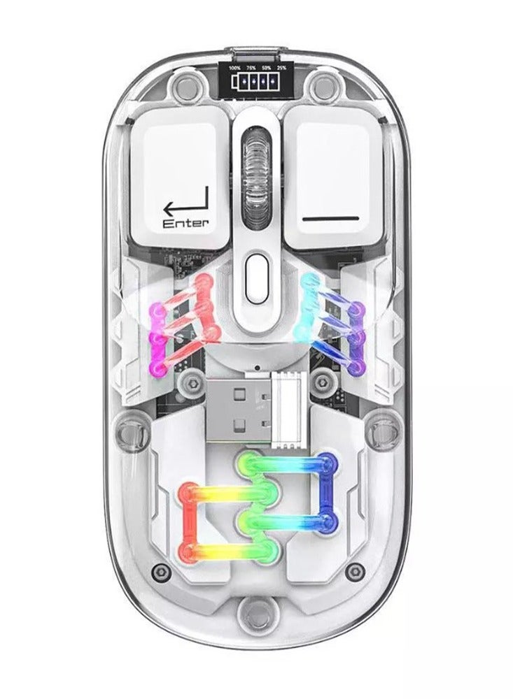 Forev Transparent Wireless Dual-Mode RGB Bluetooth Mouse Ergonomic Universal Hots Adjustable to 1600dpi / FV-T7 white - Image 1