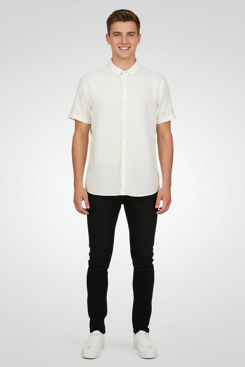 Ike Behar Men Regular Fit Textured Long Sleeve Casual Shirt, White - Image 2