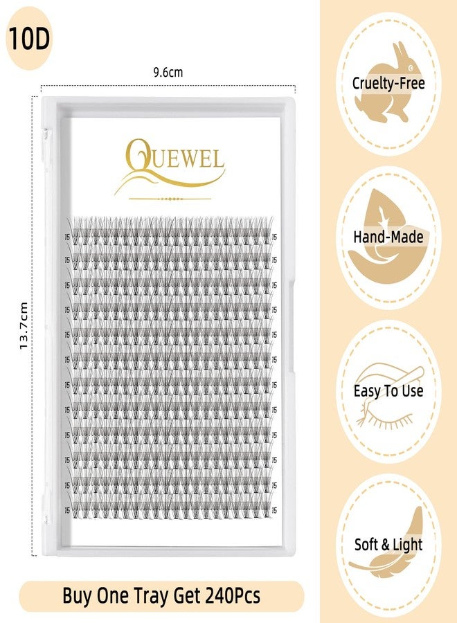 QUEWEL Cluster Lashes 240Pcs Individual Lashes 10D 0.10D Curl 15mm Knot-Free Lash Extensions Clusters Lashes Soft&Natural False Eyelashes Individual DIY Eyelash Extension at Home(10D 0.10D 15) - Image 2