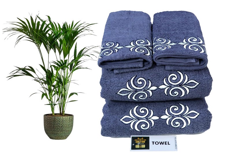 COMFIGIFTS 100% Cotton 4 Piece Towel Set | 2 Bath Towels & 2 Hand Towels | 370 GSM | Soft, Absorbent, Lightweight Towels with Computerized Embroidery - Image 1