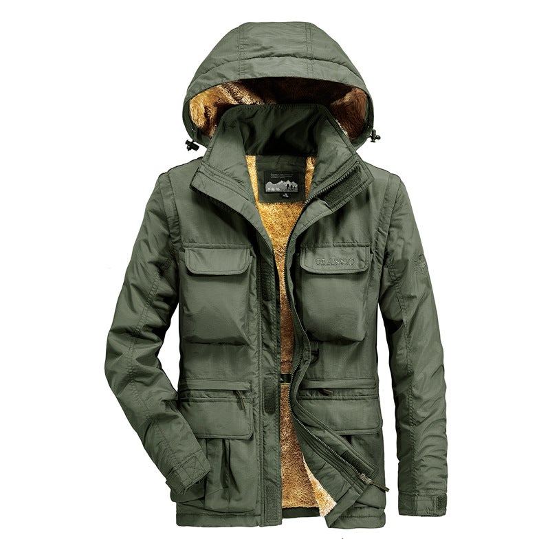 Men'S Fleece-Lined Padded Cotton-Padded Jacket New Lamb Wool Lapel Coat Multi-Pocket Motorcycle Leather Thick Tide - Image 2