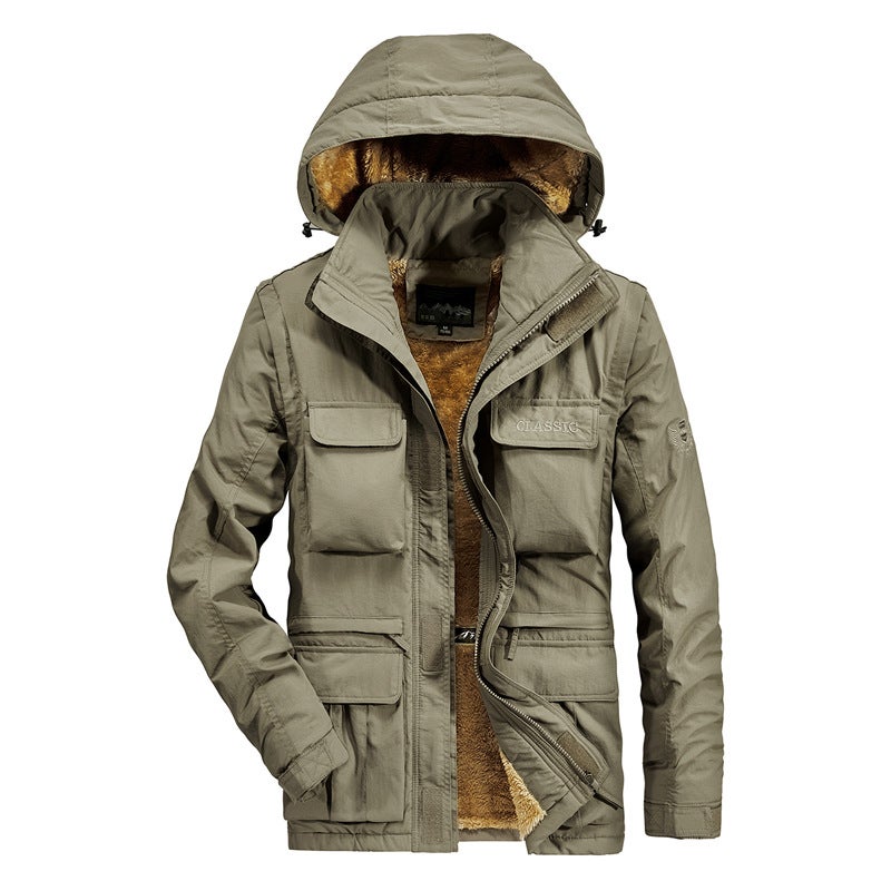 Men'S Fleece-Lined Padded Cotton-Padded Jacket New Lamb Wool Lapel Coat Multi-Pocket Motorcycle Leather Thick Tide - Image 3