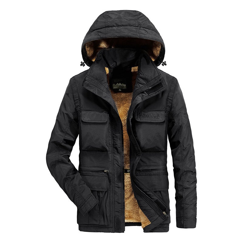 Men'S Fleece-Lined Padded Cotton-Padded Jacket New Lamb Wool Lapel Coat Multi-Pocket Motorcycle Leather Thick Tide - Image 1