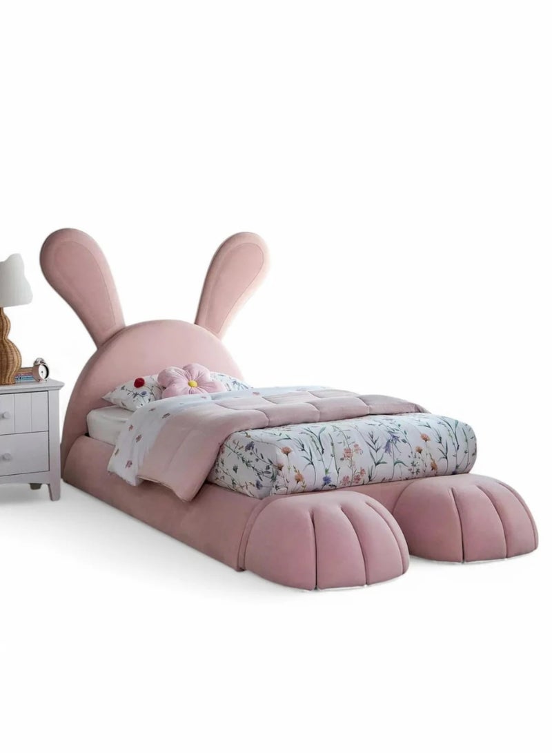 KARNAK Rabbit Teddy Kids & Adults In Soft Fabric Bed Frame with Upholstered Headboard Perfect Princess Bed for Girls 180X200CM - Image 2