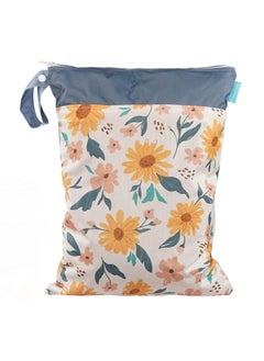 Excefore Diaper Wet Dry Bags Waterproof Reusable with Two Zippered Pockets Travel Beach Pool Daycare Soiled Baby Items Yoga Gym Bag for Swimsuits or Wet Clothes, 1pcs (Flower)  - Image 1