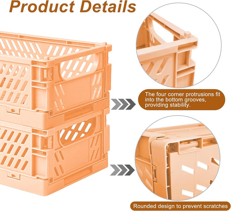Daixers 6 Pack Mini Foldable Small Plastic Baskets for Organizing and Storage，Collapsible Storage Crates,Mini Bins for Home Kitchen Bedroom Bathroom Office (Orange, Small 6x4x2.2) - Image 3