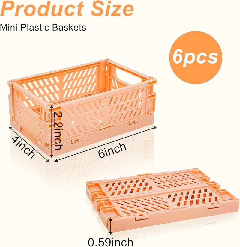 Daixers 6 Pack Mini Foldable Small Plastic Baskets for Organizing and Storage，Collapsible Storage Crates,Mini Bins for Home Kitchen Bedroom Bathroom Office (Orange, Small 6x4x2.2) - Image 2