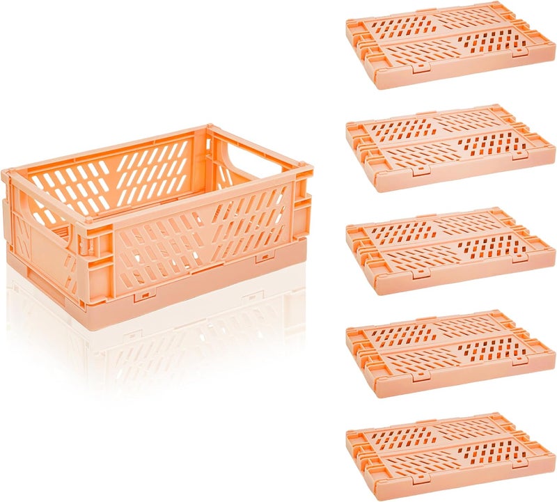Daixers 6 Pack Mini Foldable Small Plastic Baskets for Organizing and Storage，Collapsible Storage Crates,Mini Bins for Home Kitchen Bedroom Bathroom Office (Orange, Small 6x4x2.2) - Image 1