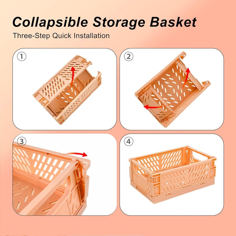 Daixers 6 Pack Mini Foldable Small Plastic Baskets for Organizing and Storage，Collapsible Storage Crates,Mini Bins for Home Kitchen Bedroom Bathroom Office (Orange, Small 6x4x2.2) - Image 4