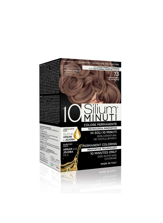 Silium 10 Minuti Permanent Hair Colour, Golden Blonde 7.3, Ammonia-Free with Argan and Jojoba Oils