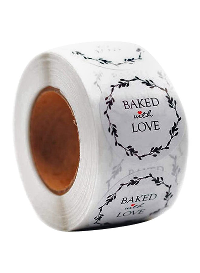 بكرة ملصقات بطبعة عبارة Baked With Love تحتوي على 500 قطعة أبيض - Image 1