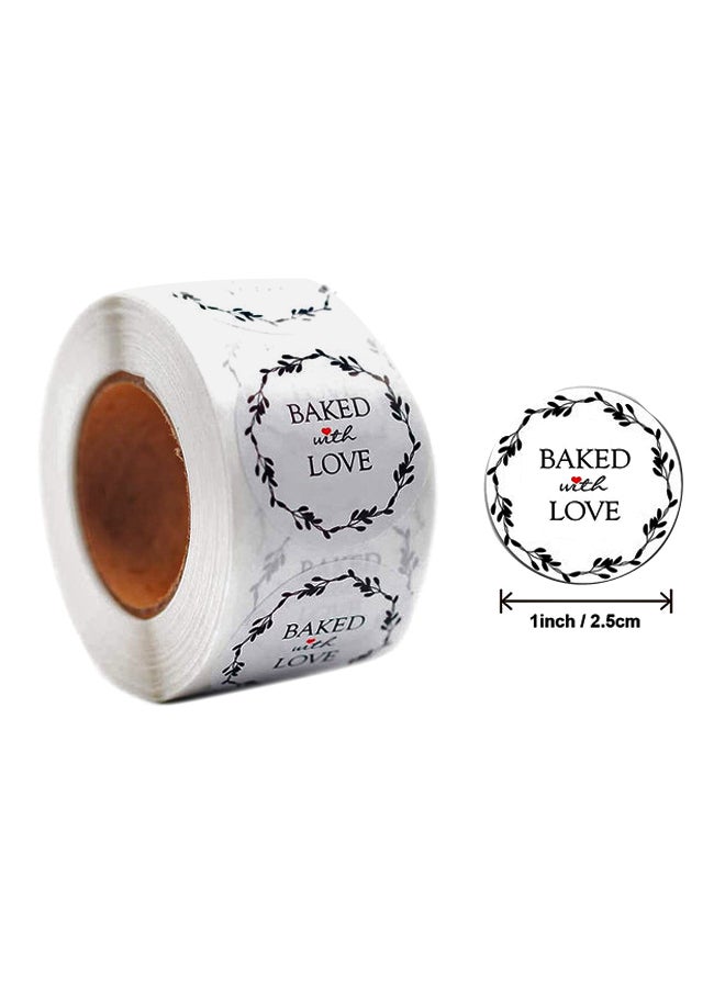 بكرة ملصقات بطبعة عبارة Baked With Love تحتوي على 500 قطعة أبيض - Image 2