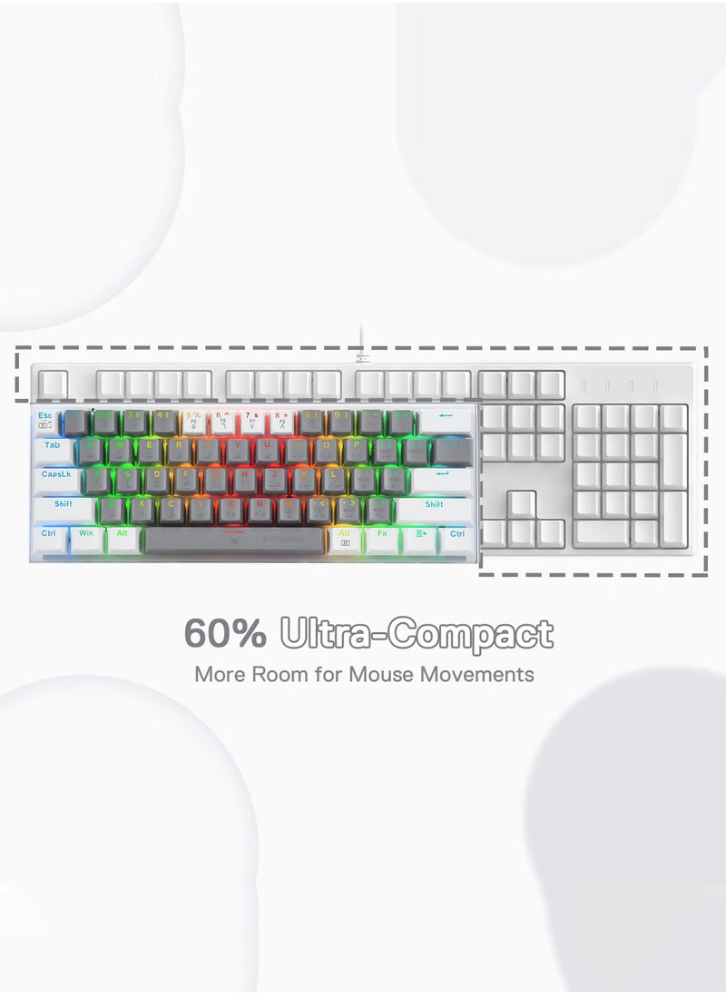 إي-يوسو - لوحة مفاتيح ميكانيكية ميكانيكية Z-11 60% سلكية RGB عربية وإنجليزية، لوحة مفاتيح ألعاب مدمجة ذات 61 مفتاحًا بمفاتيح تبديل خطية حمراء (رمادي أبيض) - Image 1