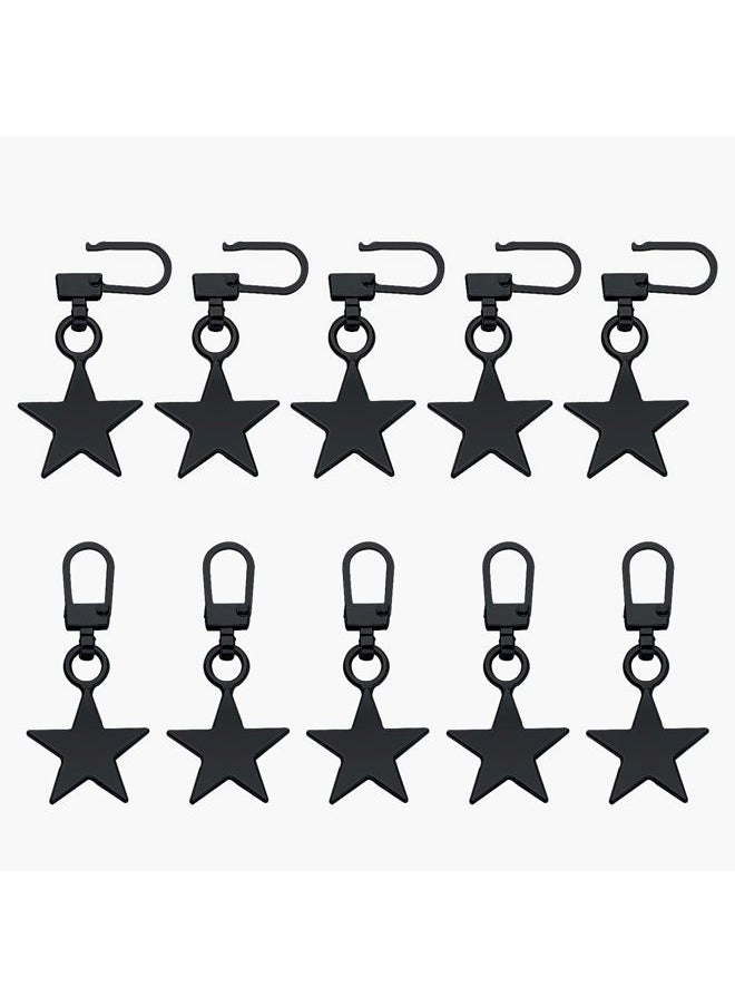 AIEX 10pcs Metal Zipper Pulls Replacement, Zinc Alloy Zipper Pull Charm Five-Pointed Star Shaped Zipper Pull Repair Kit for Clothing Jacket Jeans Pants Wallet Backpack Suitcase (Black)  - Image 1